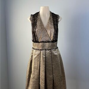 Kay Unger Silver and Black Lace Midi Dress